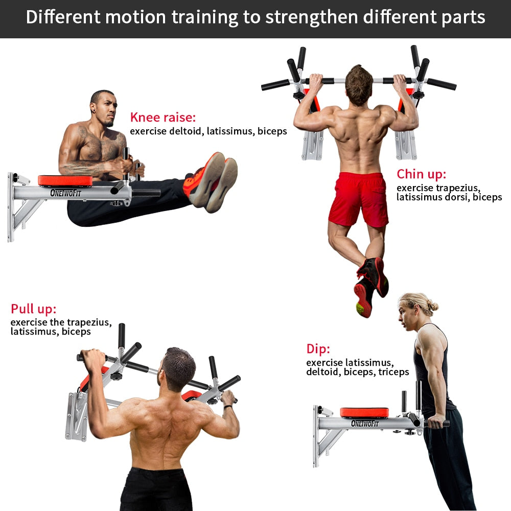 ONETWOFIT Pull Up Bar Wall Mounted Dip Chin Horizontal Bar Workout Gym Station Stand Sit Push Heavy Sport Fitness Gym Equipment