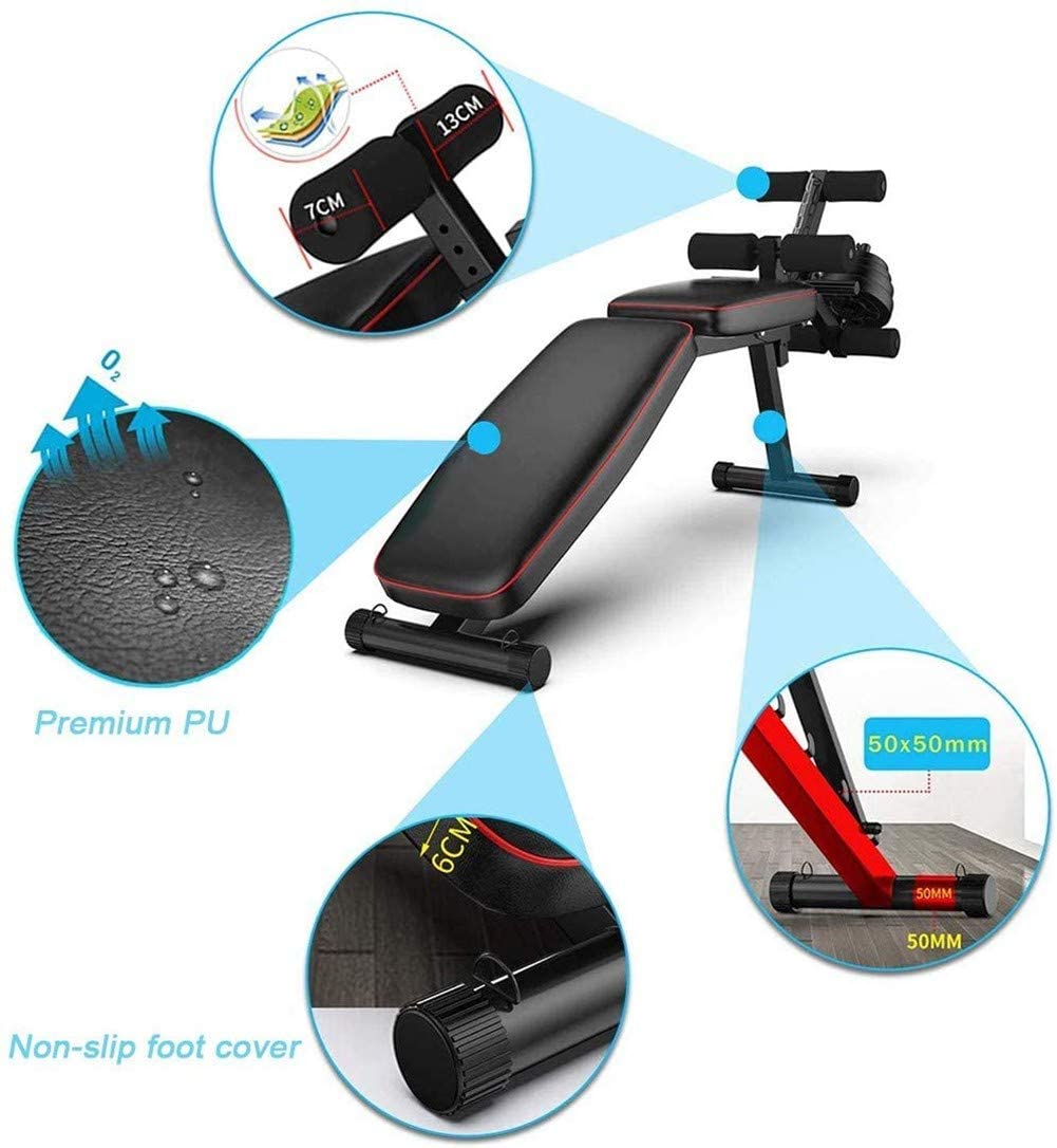 WEIGHT BENCH, RECLINING, ADJUSTABLE, WITH ELASTIC BAND, WEIGHT DISC HOLDER, FREE SHIPPING