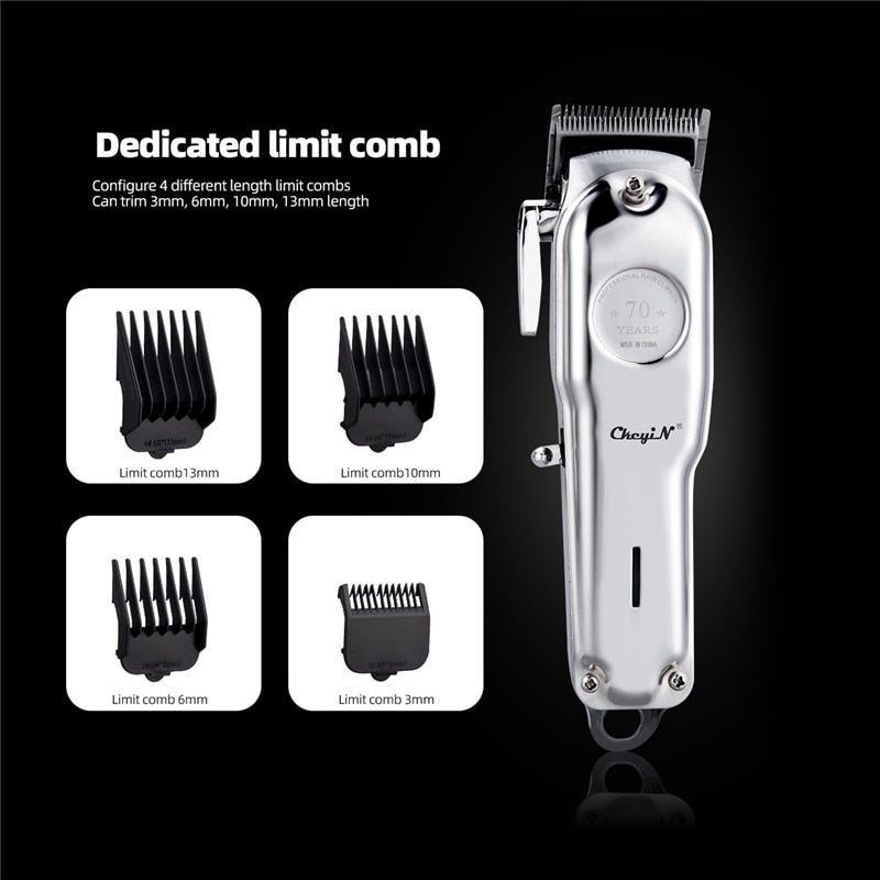 Professional Barber Hair Clipper Trimmer Men Rechargeable Electric T-Blade Finish Cutting Machine Beard Shaver Cordless Haircut