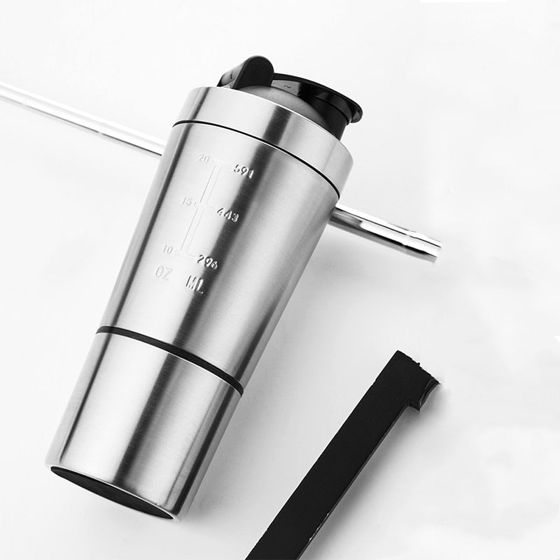 750Ml Water Shaker Bottle for Sport Protein Whey Protein Mixing 304 Stainless Steel Cup Outdoor Portable Detachable Drinkware