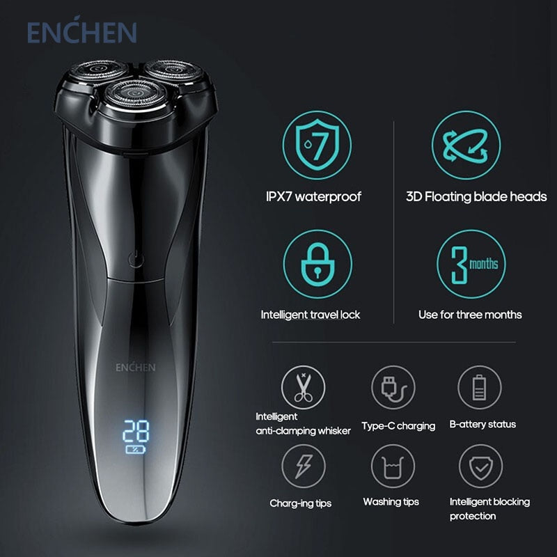 ENCHEN Blackstone3 Electric Razor Shaver 3D Triple Blade Floating Shaving Machine IPX7 Washable USB Rechargeable Beard Trimmer