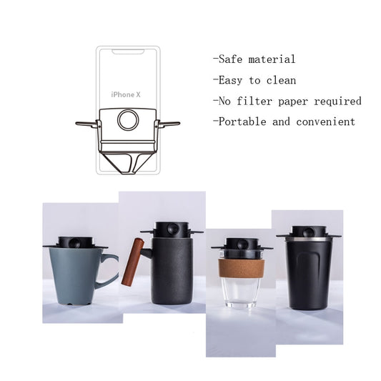 Reusable Coffee Filter Portable Coffee Travel Cup Set Stainless Steel Hand Brew Coffee Dripper Foldable Stand Coffee Dripper