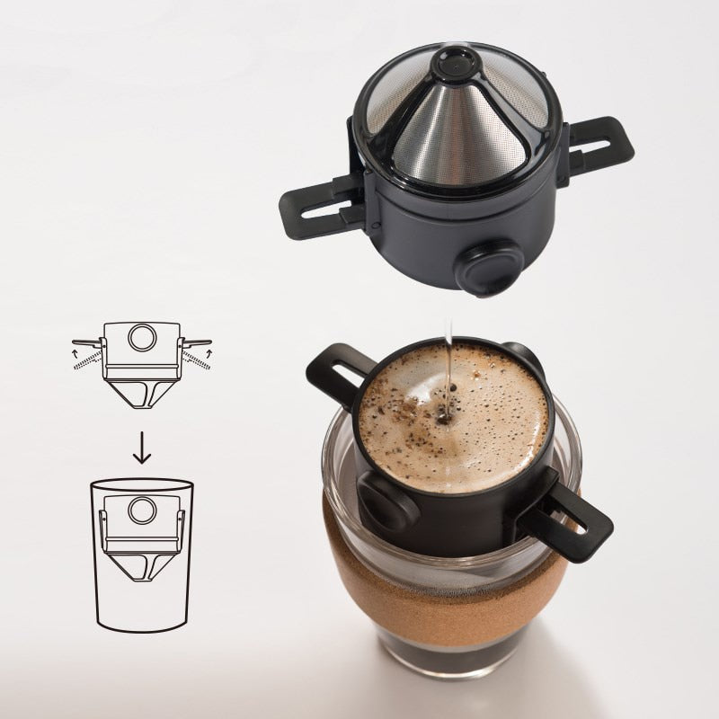 Reusable Coffee Filter Portable Coffee Travel Cup Set Stainless Steel Hand Brew Coffee Dripper Foldable Stand Coffee Dripper