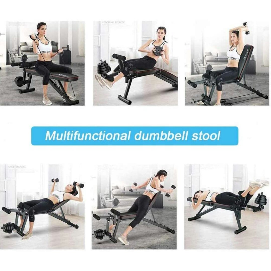 WEIGHT BENCH, RECLINING, ADJUSTABLE, WITH ELASTIC BAND, WEIGHT DISC HOLDER, FREE SHIPPING