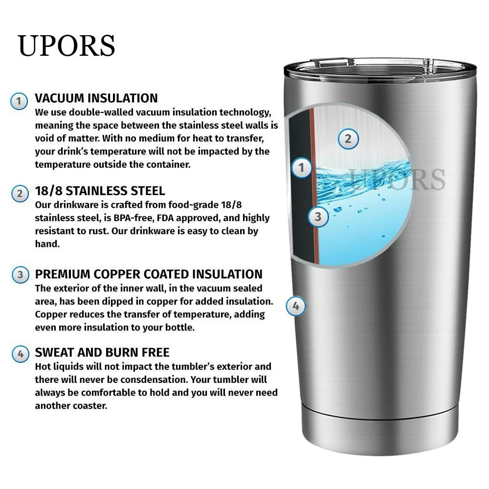 UPORS Tumbler 20 30 OZ Travel Mug Stainless Steel Double Wall Vacuum Coffee Cup Outdoor Ice Drink Beer Water Tea Coffee Mugs