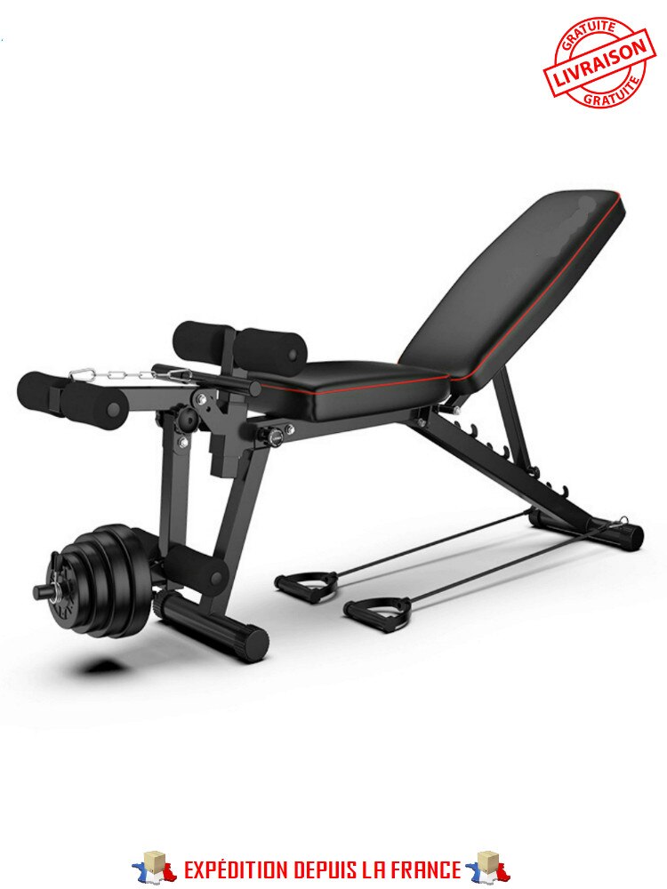 WEIGHT BENCH, RECLINING, ADJUSTABLE, WITH ELASTIC BAND, WEIGHT DISC HOLDER, FREE SHIPPING