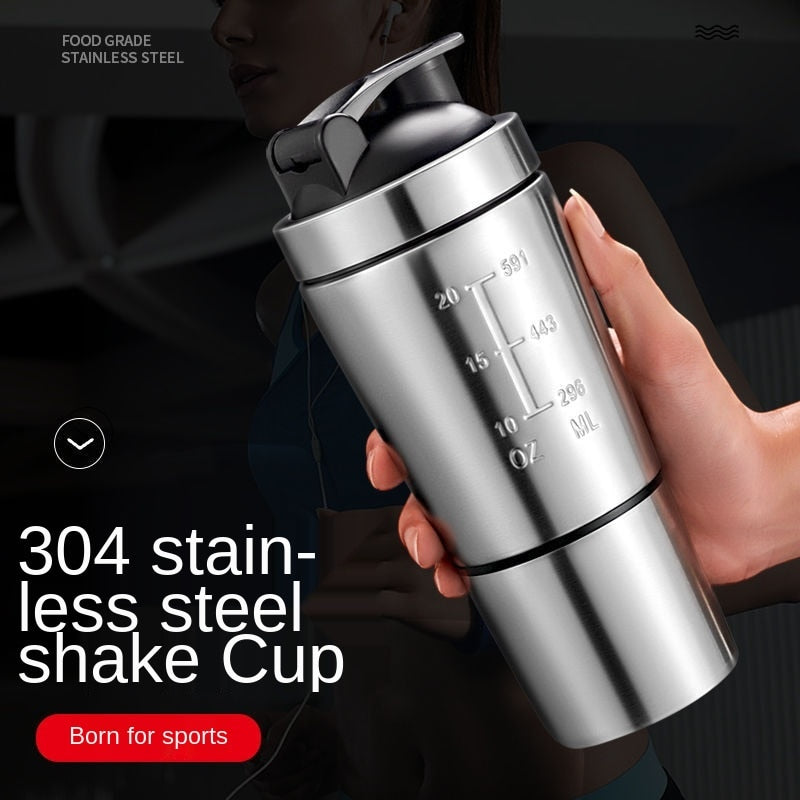 750Ml Water Shaker Bottle for Sport Protein Whey Protein Mixing 304 Stainless Steel Cup Outdoor Portable Detachable Drinkware