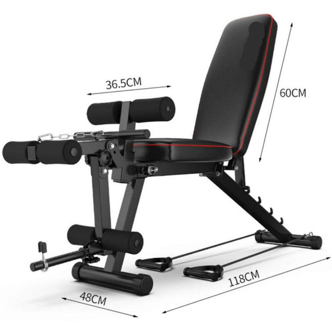 WEIGHT BENCH, RECLINING, ADJUSTABLE, WITH ELASTIC BAND, WEIGHT DISC HOLDER, FREE SHIPPING