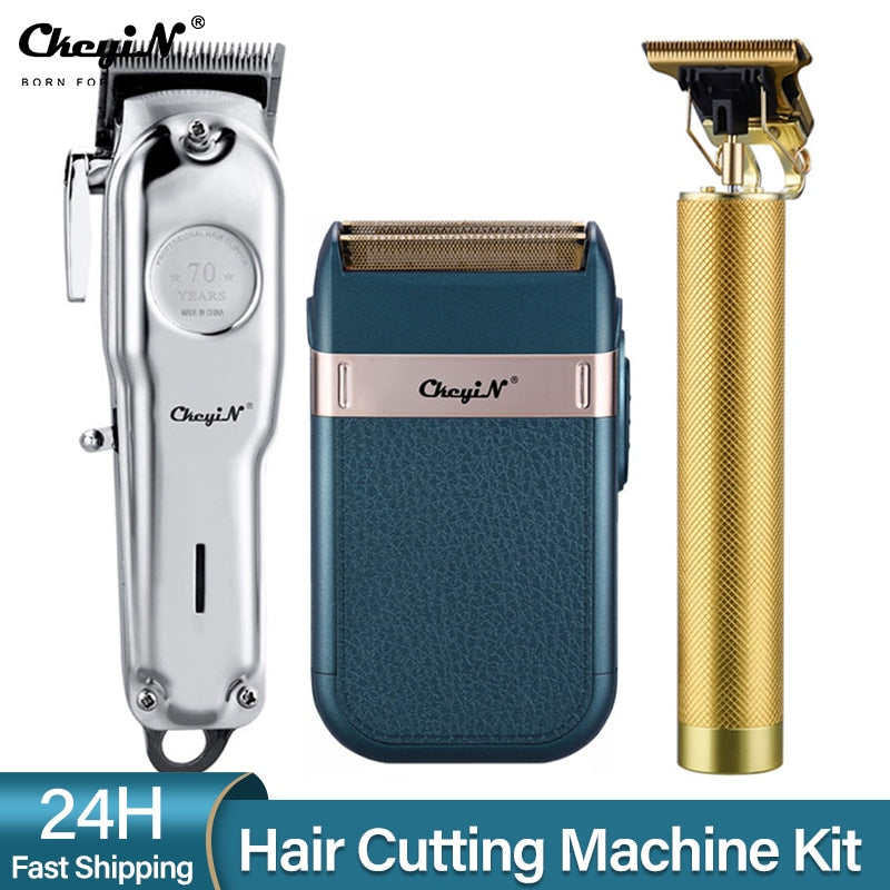 Professional Barber Hair Clipper Trimmer Men Rechargeable Electric T-Blade Finish Cutting Machine Beard Shaver Cordless Haircut