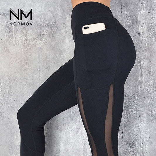 NORMOV Women Fitness Leggings High Waist Pocket Mesh Comfortable And Breathable Legging Workout Leggings Feminina Jeggings