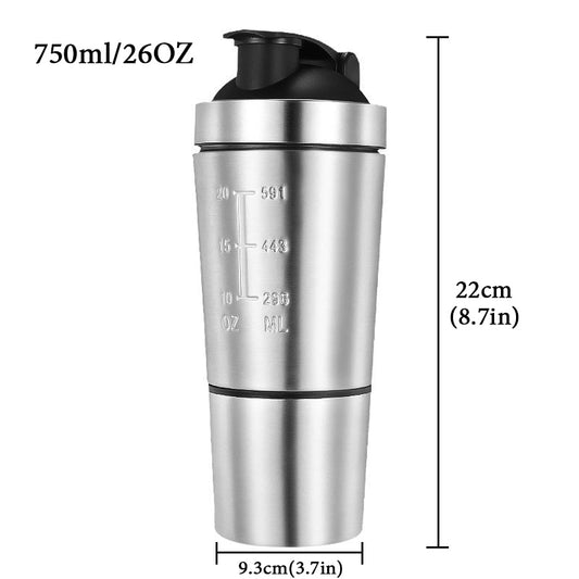 750Ml Water Shaker Bottle for Sport Protein Whey Protein Mixing 304 Stainless Steel Cup Outdoor Portable Detachable Drinkware
