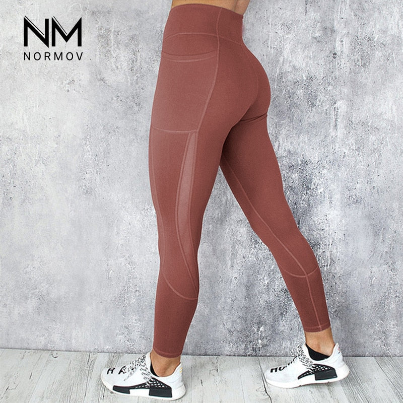 NORMOV Women Fitness Leggings High Waist Pocket Mesh Comfortable And Breathable Legging Workout Leggings Feminina Jeggings