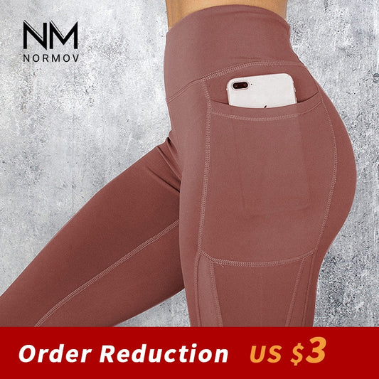 NORMOV Women Fitness Leggings High Waist Pocket Mesh Comfortable And Breathable Legging Workout Leggings Feminina Jeggings