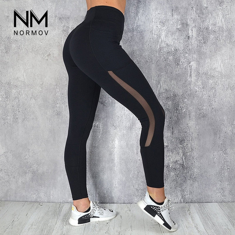 NORMOV Women Fitness Leggings High Waist Pocket Mesh Comfortable And Breathable Legging Workout Leggings Feminina Jeggings