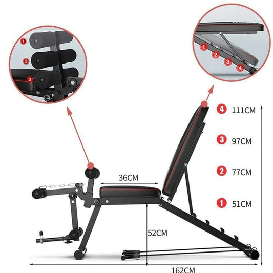 WEIGHT BENCH, RECLINING, ADJUSTABLE, WITH ELASTIC BAND, WEIGHT DISC HOLDER, FREE SHIPPING