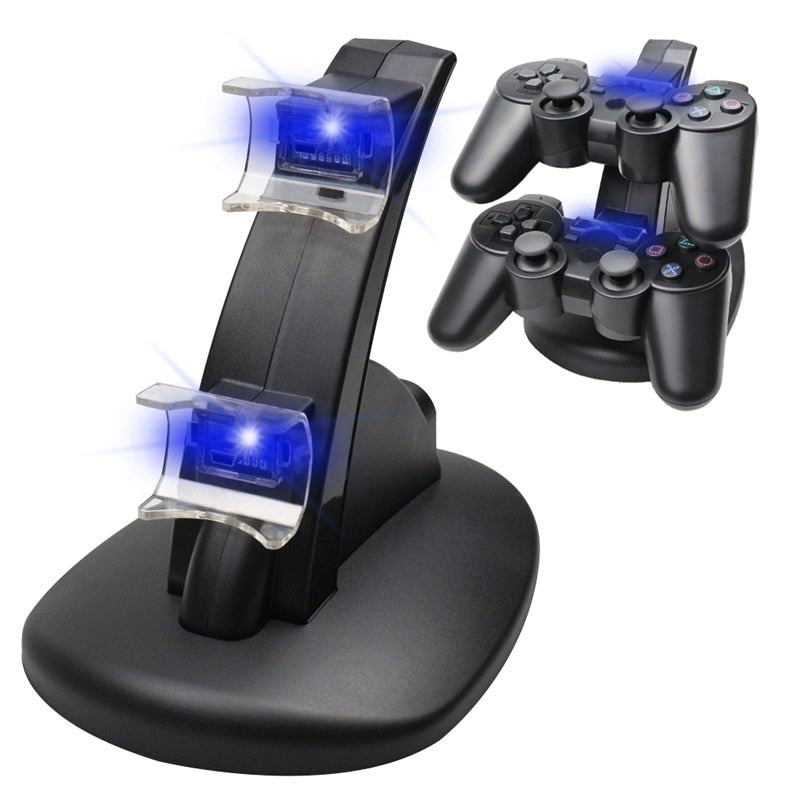 Dual Charger For PS3 Charging Dock Stand + USB Cable For Sony PlayStation 3 Controller Console Free Shipping