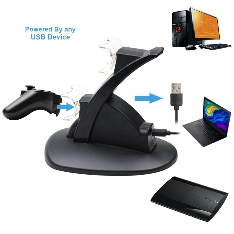 Dual Charger For PS3 Charging Dock Stand + USB Cable For Sony PlayStation 3 Controller Console Free Shipping