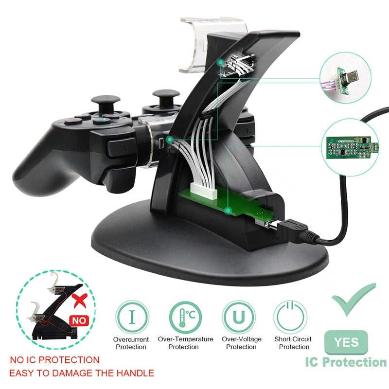 Dual Charger For PS3 Charging Dock Stand + USB Cable For Sony PlayStation 3 Controller Console Free Shipping